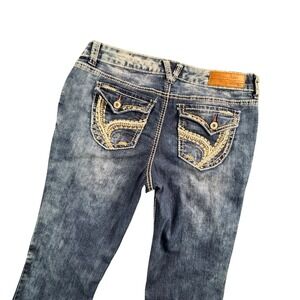 Ariya Juniors 11/12 Y2K Western Bootcut Jeans Blue Denim Embellished Pockets